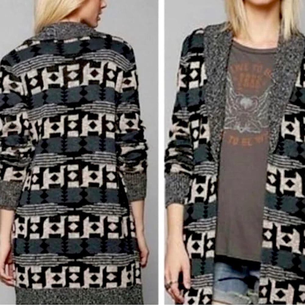 Anthropologie Black and Cream Patterned Cardigan